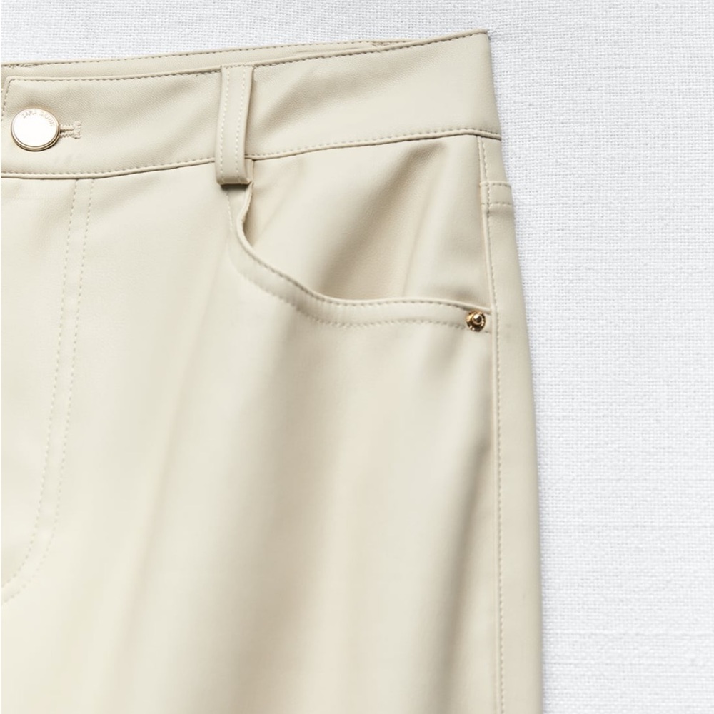 Zara cream faux leather pants Sz 6 - Picture 6 of 7